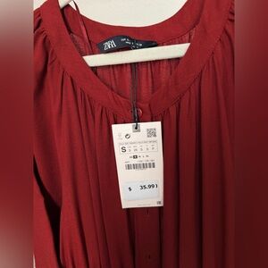 Zara Deep Red Pleated Top